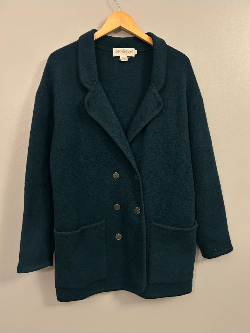 Vintage All Week Long Dark Teal Wool Sweater Size Large Wool - Picture 2 of 6